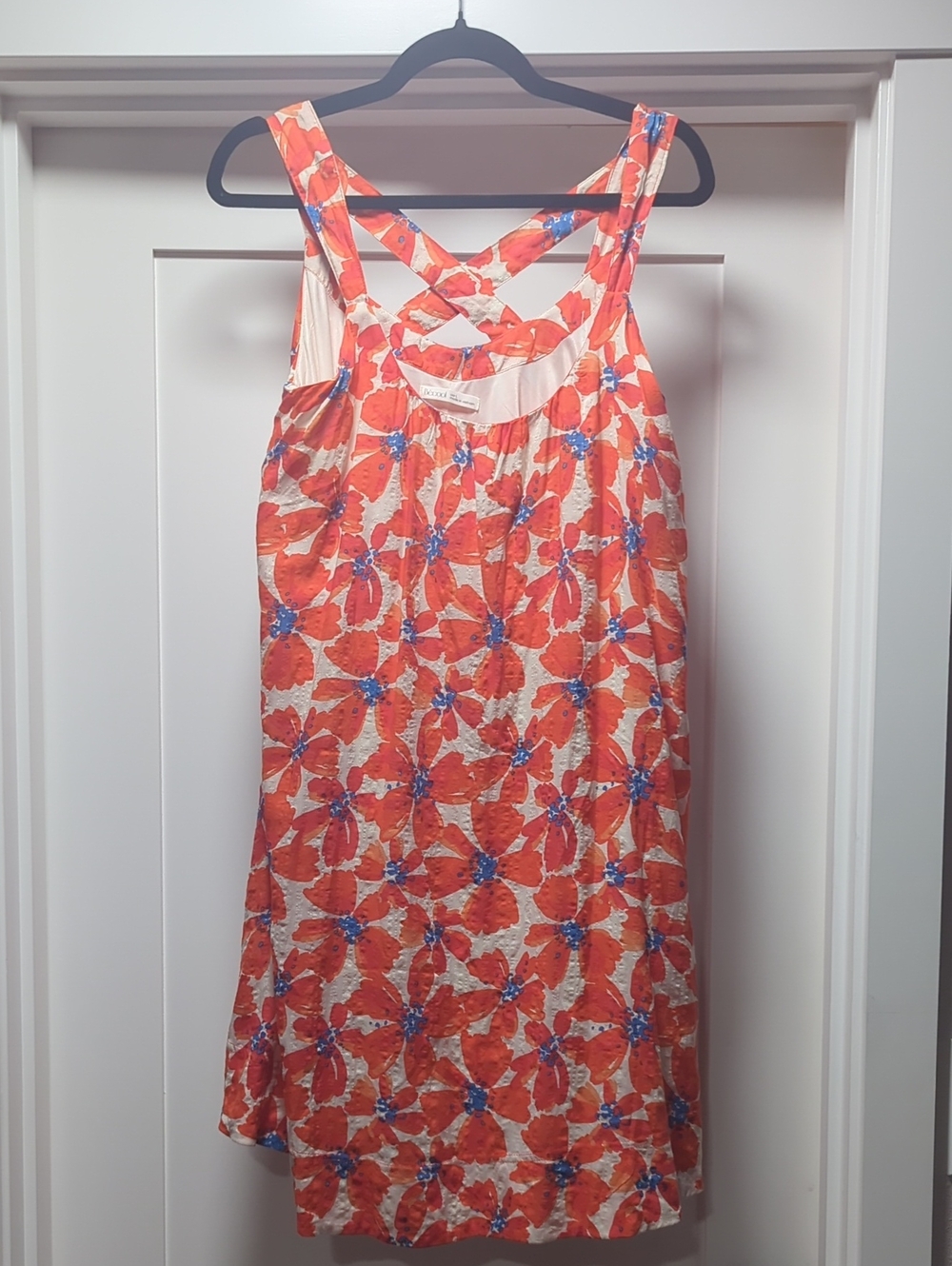 BE COOL Orange Floral High-Low Dress with Blue Accents